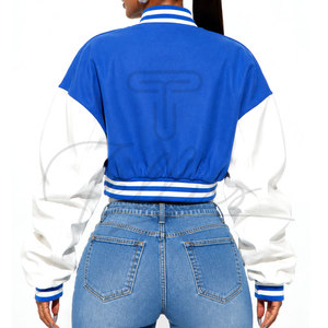 Veste de baseball courte pour femme, design personnalisé, bleu, avec doublure en peau de mouton et en laine respirante crochetée - Product Image 6