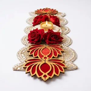 Floral Wooden Wall Hanging <b>Decor</b> with Red Roses and Candle Holder for Wedding Home Living Room Traditional Style - Product Image 2