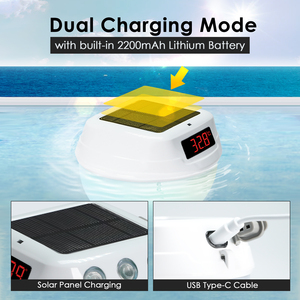 Thermomètre de piscine intelligent à énergie solaire avec lumière RGB et moniteur récepteur, portée de 100 m, écran de 4,4 pouces pour piscines, spas et bains à remous - Product Image 4