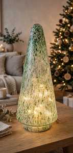 Lanterne de table conique en verre soufflé vert moucheté, faite à la main, pour bougie d'arbre de Noël, portable pour la décoration de la maison en fêtes - Product Image 3