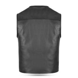 <b>Men</b>’s Minimalist Black Leather Motorcycle Vest Sleek Zip Up Sleeveless Biker Waistcoat with Clean Panel Design Low MOQ - Product Image 2