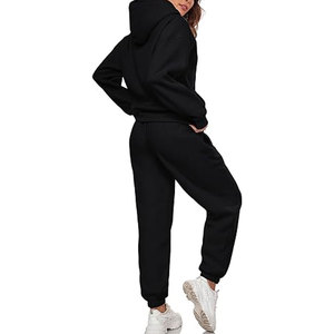 High Quality Low OEM MOQ Custom 350 Gsm Cotton Blends Fleece Lined Sweatpants And Hoodies Set Jogger Sets - Product Image 5