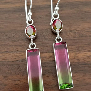 Handmade Watermelon Tourmaline Earrings 925 Sterling Silver Dangle Gemstone Jewelry For Women Gift - Product Image 1