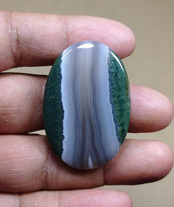 Ágata musgosa ovalada pulida de alta calidad, verde, gris, blanca, para la fabricación de joyas. - Product Image 2