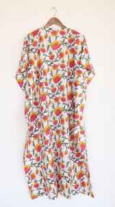 Hand Block Printed Pink <b>Yellow</b> Cotton Kaftan <b>Dress</b> Lightweight Summer Wear - Product Image 2