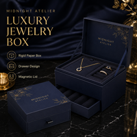 Boîte cadeau pour bijoux en carton rigide haut de gamme personnalisée avec couvercle à charnière, tiroir, gaufrage, texture fine, dorure à chaud, fermeture magnétique, OEM