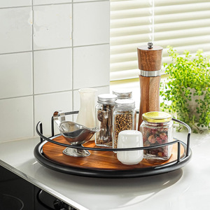 Plateau tournant Lazy Susan en bois d'acacia 13 "Plateau rotatif pour comptoir de cuisine Organisateur Conteneur de rangement Garde-manger Réfrigérateur 100% - Product Image 4