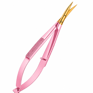 Ciseaux à broder incurvés en acier inoxydable rose doré, pour sourcils, avec logo personnalisé, pour la beauté et le toilettage, pour droitiers, à ressort - Product Image 1