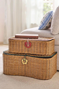 Natural rattan <b>storage</b> <b>trunk</b> set vintage woven <b>storage</b> <b>box</b> with lid durable stackable organizer eco friendly home <b>storage</b> - Product Image 4