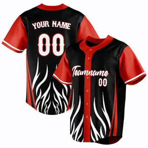 Baseball Jersey Unisex Black Red Flame Design Heat-Transfer Printed Breathable 100% Polyester Anti-Bacterial Customized Team - Product Image 1