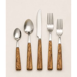 Ensemble de couverts en acier inoxydable avec manche en bois naturel pour les hôtels de luxe et les réceptions de mariage - Product Image 6