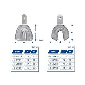 Juego Profesional de 6 Bandejas Metálicas para Impresiones Dentales, Kit de Bandejas de Acero Inoxidable Sólido para Prótesis Dentales, Tamaños Pequeño, Mediano y Grande, Superior e Inferior - Product Image 2