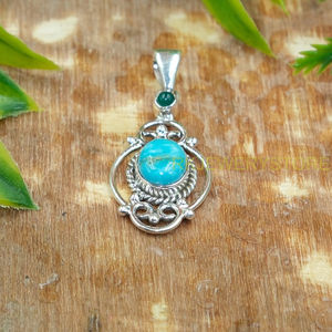 Pendentif fait main en argent sterling 925 avec turquoise naturelle et onyx vert |   Pendentif en argent filigrané vintage, vente en gros de bijoux - Product Image 5