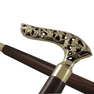 Canne de marche en bois avec poignée en laiton vintage pour hommes et femmes |   Canne de soutien de style antique classique pour les personnes âgées, idéale pour offrir - Product Image 1