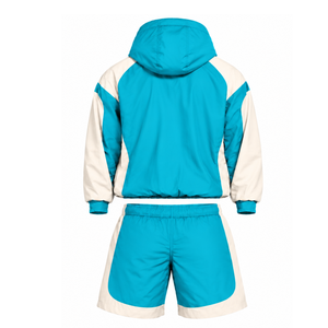 Mens Cyan Nylon Quarter Zip <b>Hoodie</b> Shorts Set Two Tone Lightweight Athletic Fitness <b>Running</b> Training Casual Sports Outfit - Product Image 2