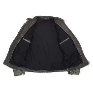 Custom Men's <b>Winter</b> Slim Stand Collar Plain Dyed Classic Beltless Distressed Grey Leather Triple Stitched Motorcycle <b>Jacket</b> - Product Image 4