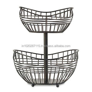 Multipurpose large capacity metal fruit <b>basket</b> <b>tray</b> with rustic look and artistic detail for stylish home presentation - Product Image 3