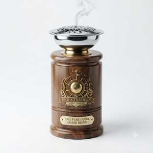Brûleur à Bakhoor Classique en Bois avec Chaîne, Support en Acier Inoxydable pour Encens Oud Arabe, Diffuseur d'Arômes de Table Skies Trade - Product Image 3