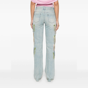 Pantalons en jean pour femmes avec broderie en strass, longues perles et pompons, lavables, décontractés, sexy, streetwear, jeans pour la mode estivale - Product Image 4