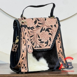Bolso de mensajero de cuero floral hecho a mano para mujer, de piel auténtica de vaca, elegante, con asa superior y bandolera, colección Super Septiembre 2026 - Product Image 1