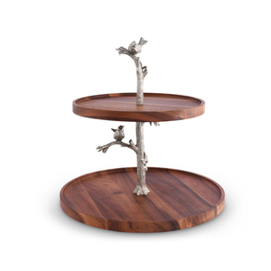 Handcrafted 2 Tier Acacia Wooden Cake Stand With Squirrel Metal Branch Handle Dessert & Fruit Serving <b>Tray</b> For Wedding Party - Product Image 5