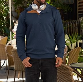 Mens Fashion Rhinestone Pullover <b>Hoodies</b> 100% Cotton Winter Long Sleeve <b>Thermal</b> Drawstring Button Hooded Sweatshirt - Product Image 3