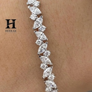 Pulsera de Lujo con Diamantes Cultivados en Laboratorio, Corte Marquesa, Chapada en Oro Blanco de 14K, Plata de Ley 925, Tipo Tenis, para Mujer - Product Image 2