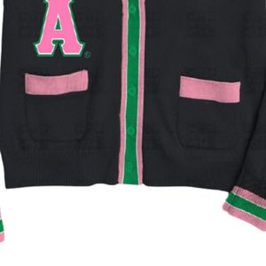 เสื้อคาร์ดิแกนไหมพรมสีดำชมพูเขียว แต่งตัวอักษรเชนิลล์ สไตล์วินเทจ ติดกระดุม แนววาร์ซิตี้ สำหรับผู้หญิง เสื้อคลุมลำลอง แฟชั่นทันสมัย - Product Image 3
