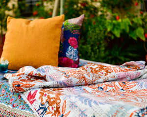Handcrafted Floral Block Print 300tc Eco-Friendly Washable Reversible Cotton Coverlet Bohemian Decorative Bedding <b>Throw</b> Home - Product Image 5