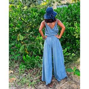 Vestido Maxi Azul Bohemio para Mujer con Abertura Frontal, Sin Mangas, Cintura Ajustable con Cordón, Vestido Largo para Verano, Playa o Resort - Product Image 2