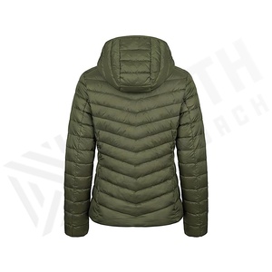 Hooded Quilted Jacket Olive Green Full Sleeve Winter Polyester Filling Zipper Closure Regular Length - Product Image 5