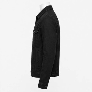 Veste en jean noire pour homme, coupe slim décontractée, col rabattu, boutonnée, en coton délavé, pour l'automne, pour adultes, en vente - Product Image 5