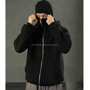 Sweat à capuche balaclava d'hiver pour homme, demi-zip, double couche, lourd, broderie personnalisée, logo, streetwear de haute qualité - Product Image 1