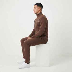 Ensemble de survêtement marron pour homme HANK EYE, col montant, manches longues, couleur unie, fermeture éclair sur le devant, tenue décontractée, coupe classique, automne - Product Image 5