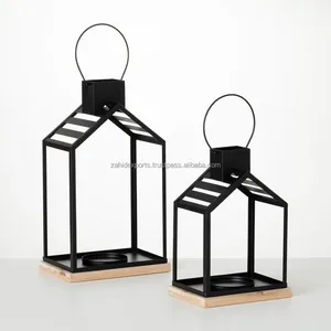 Metal Lantern Candle <b>Holder</b> House Shape Black Tabletop Home Decoration Heat Resistant Outdoor Indoor Use - Product Image 3