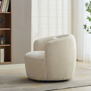 Poltrona Girevole a 360° in Velluto a Coste da 87 cm, Morbida Poltrona da Lettura per Club o Salotto a L Circolare - Product Image 4