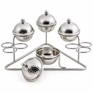 New Style Stainless Steel Date Set With Wooden Tray Base 4-Bowl Dry Fruit Serving Container Set With Lids <b>Tabletop</b> For Hotel - Product Image 5