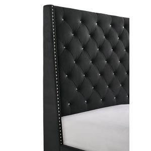 Letto matrimoniale imbottito in stile contemporaneo con pannelli, testiera capitonné con bottoni e finiture a punta, colore nero, per camera da letto - Product Image 3