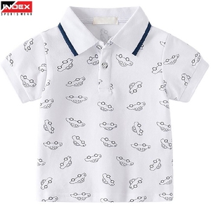 Polo en coton pour bébés garçons INDEX, imprimé voiture, blanc, manches courtes, uniforme scolaire, nourrissons, tout-petits, tissu Oxford - Product Image 1
