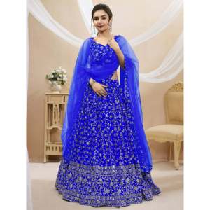 Women's Blue <b>Sequins</b> Georgette Wedding Lehenga Choli Set - Product Image 1
