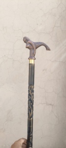 Animal Theme Metal Wooden Walking <b>Cane</b> with Mermaid Handle and Floral Carving - Product Image 2
