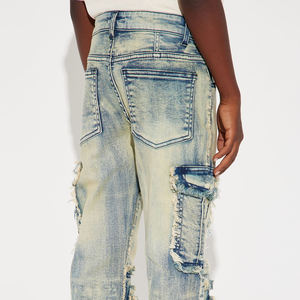 Pantalon en jean extensible élégant pour garçons, avec poches latérales et fermeture boutonnée, style streetwear / décontracté, avec logo personnalisé, à prix abordable. - Product Image 6
