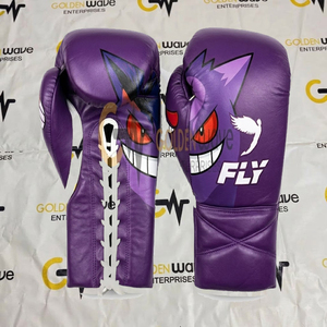 Precio al por mayor: Guantes de boxeo Fly Purple Gengar de cuero de vaca original con cordones para entrenamiento de artes marciales para adultos - Product Image 2