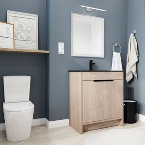 Mobile Bagno Freestanding da 30 Pollici con Lavabo in Ceramica Nera e 2 Ante con Chiusura Ammortizzata W1286S00019 (BVB02430PLO BL9075BK) - Product Image 3