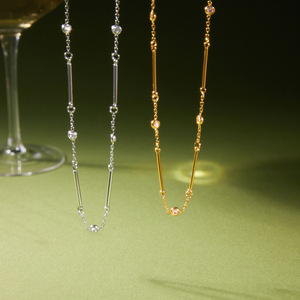 Collar de Barra de Acero Inoxidable Chapado en Oro de 18K, Cadena Minimalista con Circonita, Collar Unisex - Product Image 3