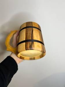 Chope à bière artisanale en bois, tasse à café rustique en bois naturel, écologique, fabriquée à la main - Product Image 5