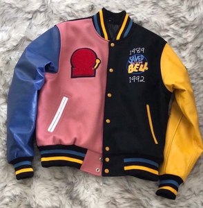 <b>Men's</b> High Street Customized Color Logo Embroidery Patchwork Windproof Long Sleeve Wool Varsity <b>Jacket</b> Winter Sportswear - Product Image 2