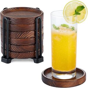 6Pcs Acacia Wood <b>Drink</b> <b>Coasters</b> Set with Holder | Wooden Tea Coffee Cup <b>Coasters</b> <b>for</b> Table Home Office Decor - Product Image 1