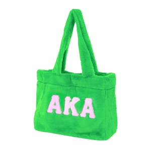 AKA Fur Tote Bag Green with Pink Soft <b>Plush</b> Shoulder Handbag <b>Large</b> Capacity Casual Shopping Travel Everyday Carry Fashion Tote - Product Image 1