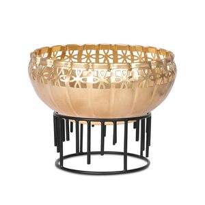 Copper Gold Urli Bowl with Stand Decorative Water Bowl Tealight <b>Candle</b> Holder for Diwali Pooja Home Table Decor Festive Gift - Product Image 1